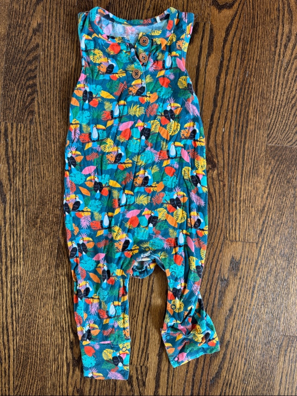 Posh Peanut Teal Tropical Toucan Print Romper - Multicolor